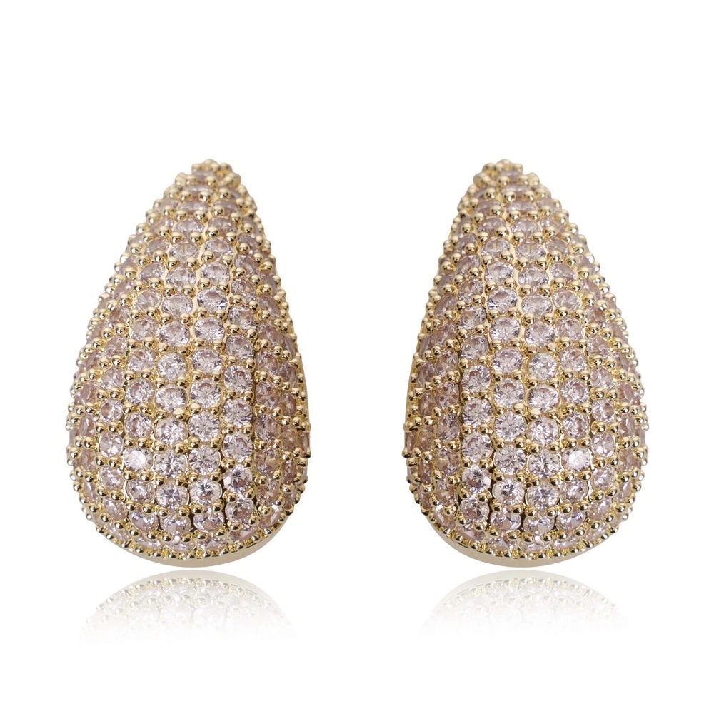 Crystal Teardrop Earrings - 14K Gold - NWT